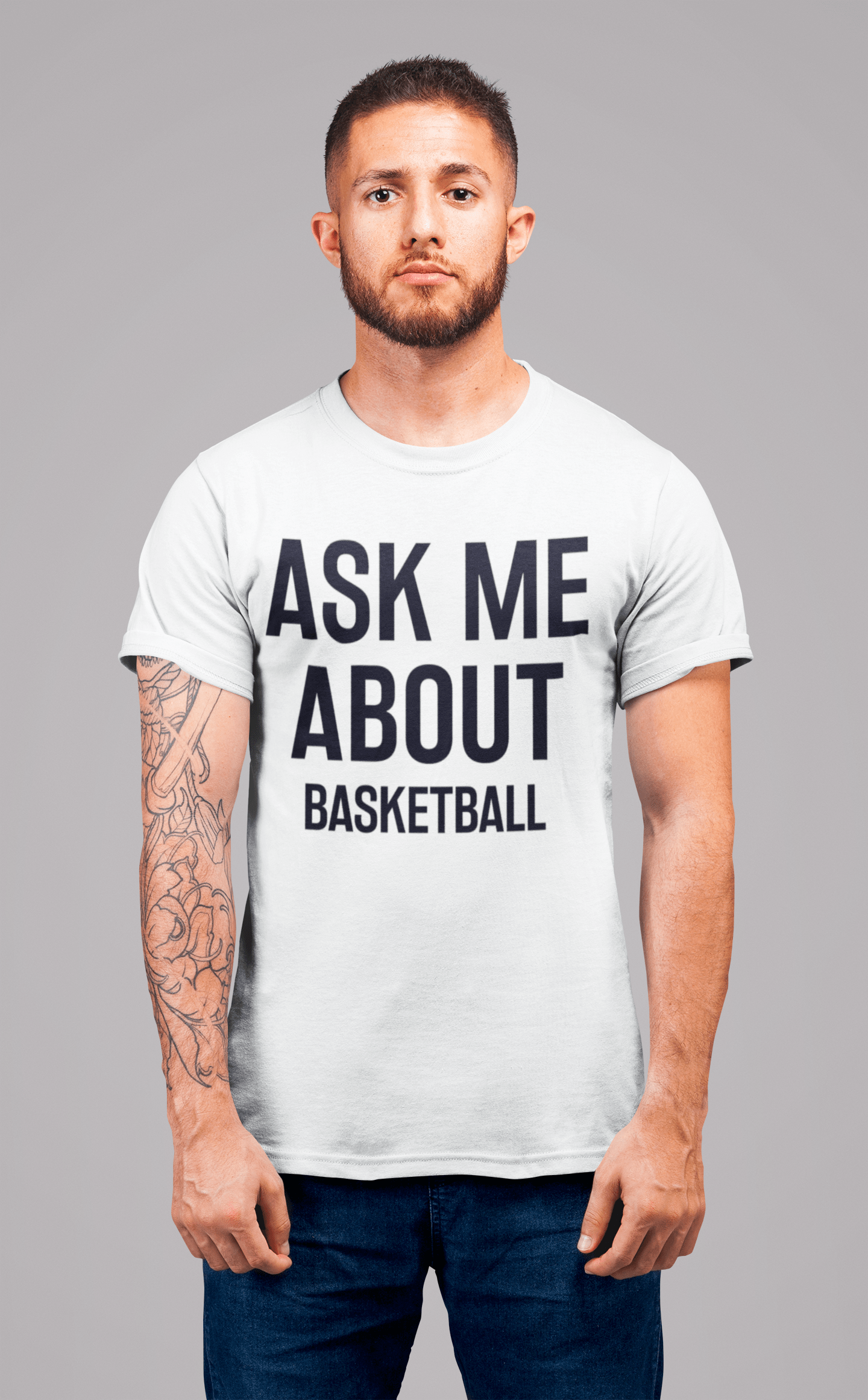 Ask me about basketball, White, Men's Short Sleeve Round Neck T-shirt 00277