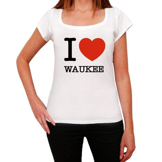 Waukee I Love Citys White Womens Short Sleeve Round Neck T-Shirt 00012 - White / Xs - Casual