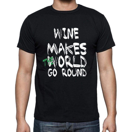 Wine World Goes Arround Mens Short Sleeve Round Neck T-Shirt 00082 - Black / S - Casual