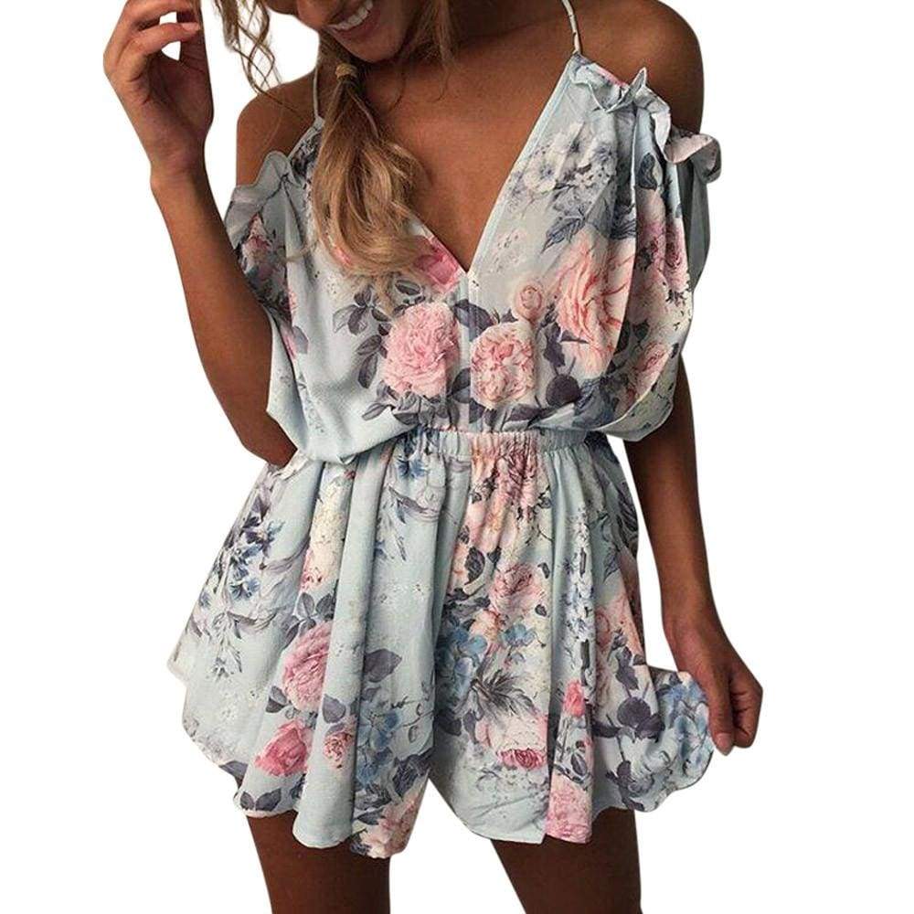 Womens Summer Holiday Mini Playsuit Ladies Jumpsuit Beach Shorts Mini Dress - Ultrabasic